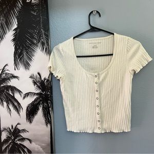 Ribbed White Button Up American Eagle T Shirt